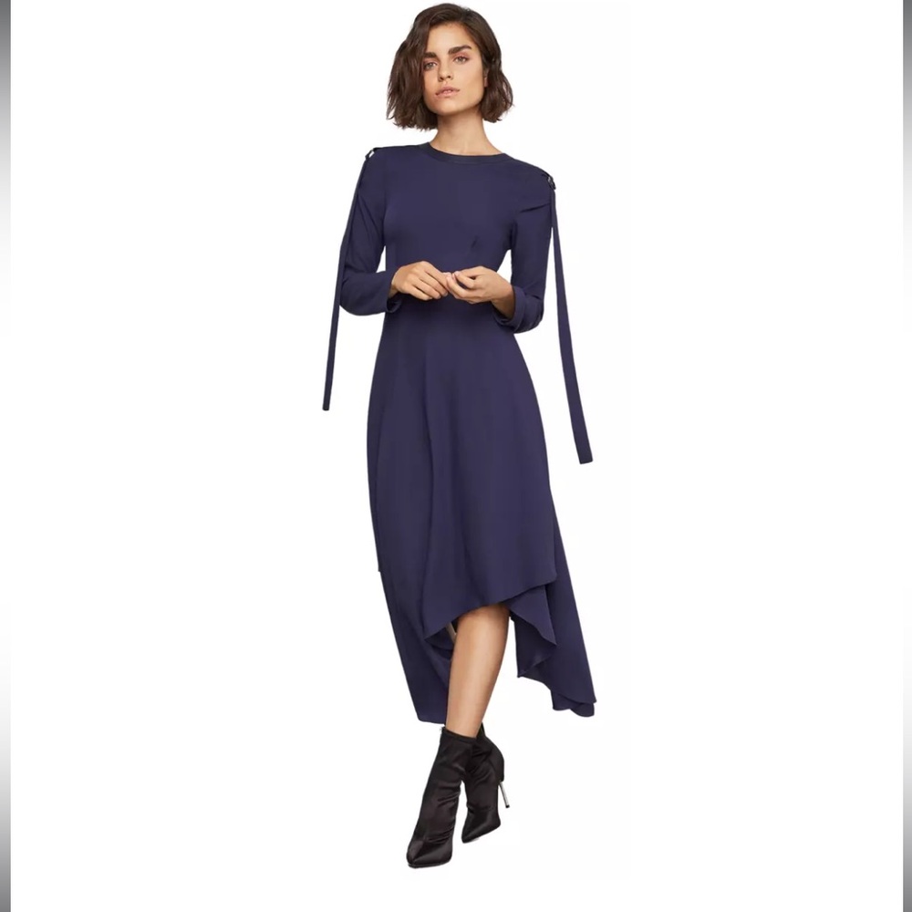 BCBGMAXAZRIA Navy Blue High Low Long Sleeve MIDI Dress